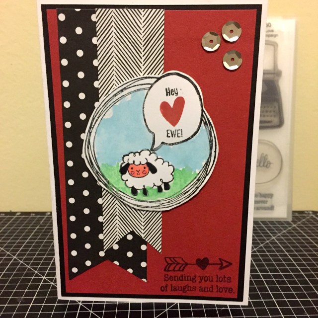 Hey Love Ewe: Share the Love featuring Animal Greetings. CTMH Operation Smile Stamp sets. La Vie En Rose paper scraps with silver sequins. Colouring done with ShinHan™ Touch Twin™markers, background inside the Doodle circle created with watercolour sets.