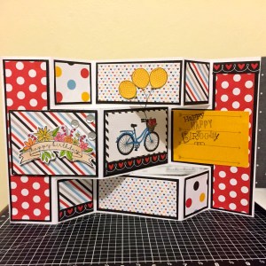 CTMH Magical Tri Shutter Card Open using Enjoy the Ride & A Bunch of Love stamp set. www.maz.ctmh.com.au