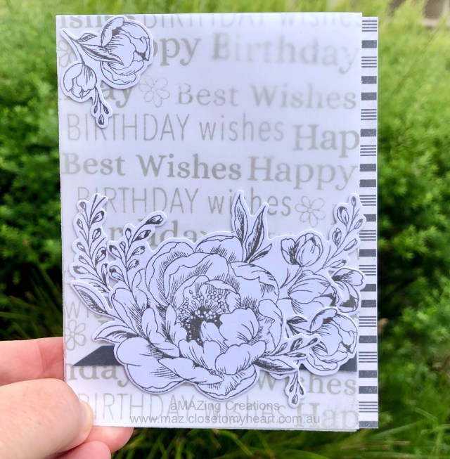 Happy Birthday Card with Card Captions - January Stamp of the Month &Budding Peony stamp https://maz.closetomyheart.com.au