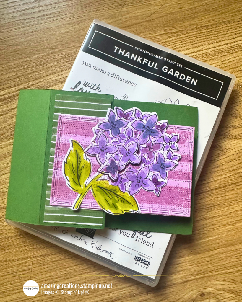 Featuring a stunning hydrangea from the Stampin’ Up! Thankful Garden 