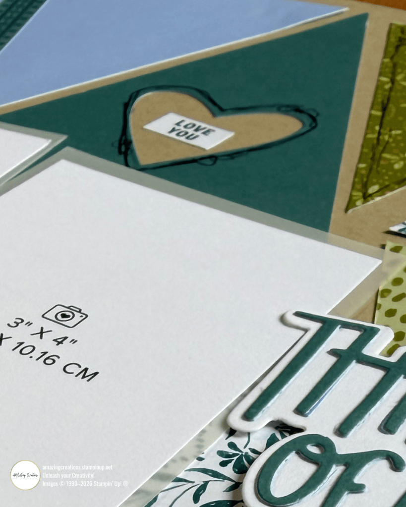 Stampin' Up! Thinking of You Scrapbook Layout: Doodling, Die-Cutting, Stenciled & Pattern Paper Triangles